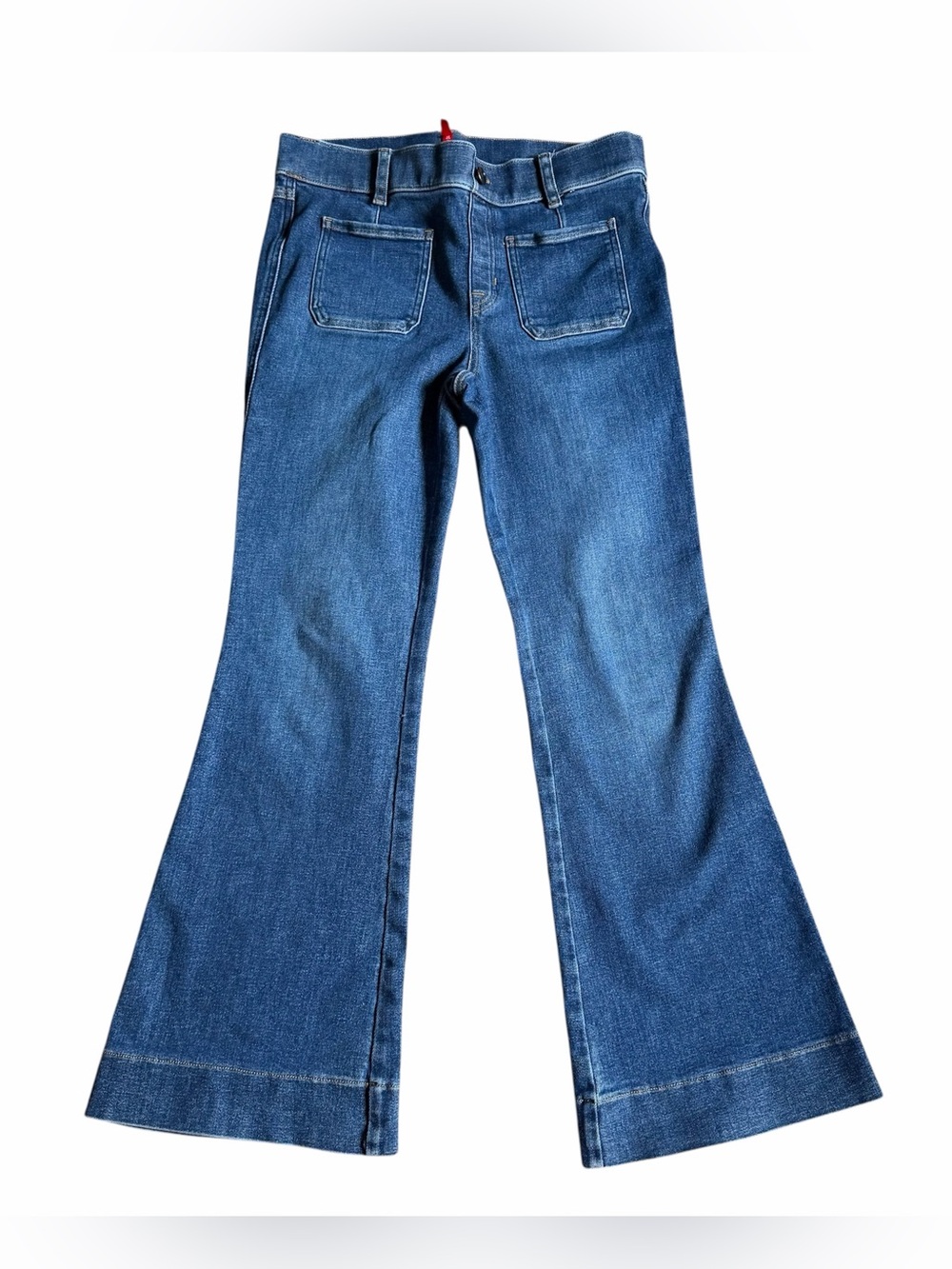 Spanx Blue Flared Jeans with Patch Pockets US M Petite